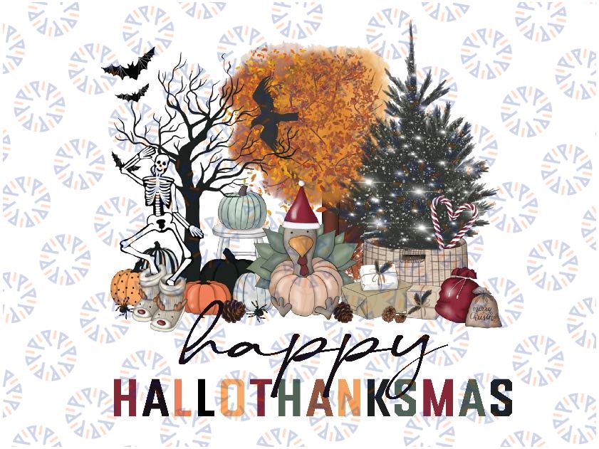 Happy Hallothanksmas Png, Halloween Thanksgiving Png, Christmas Fall Holiday Season Png, Happy Halloween Png, Digital Download