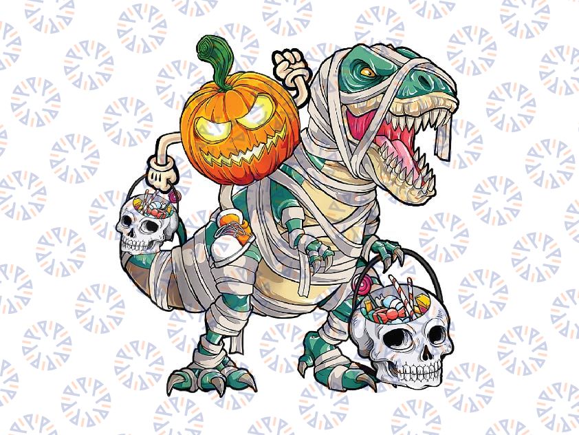 Pumpkin Riding Mummy Dinosaur Png, T rex Halloween Skeleton Png, Happy Halloween Png, Digital Download