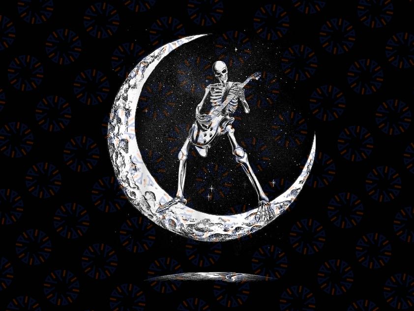 Rock On Skeleton Moon Png, Rock And Roll Funny Halloween Png Only, Happy Halloween Png, Digital Download