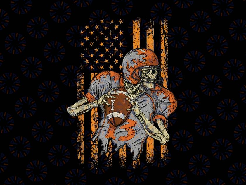 Us Flag Football Skeleton Halloween Png, Skeleton Flag Ball Png, American Flag Skeleton Png, Happy Halloween Png, Digital Download