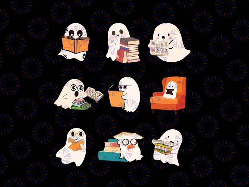 Ghost Reading Book Cute Teacher Halloween Png, Ghost Book Lover Png, Halloween Png, Digital Download