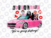 Get In Loser We're Going Slashing Pink Car Ho-rror Character Png, Funny Ghostface Driving Pink Car Png, Funny Halloween Png