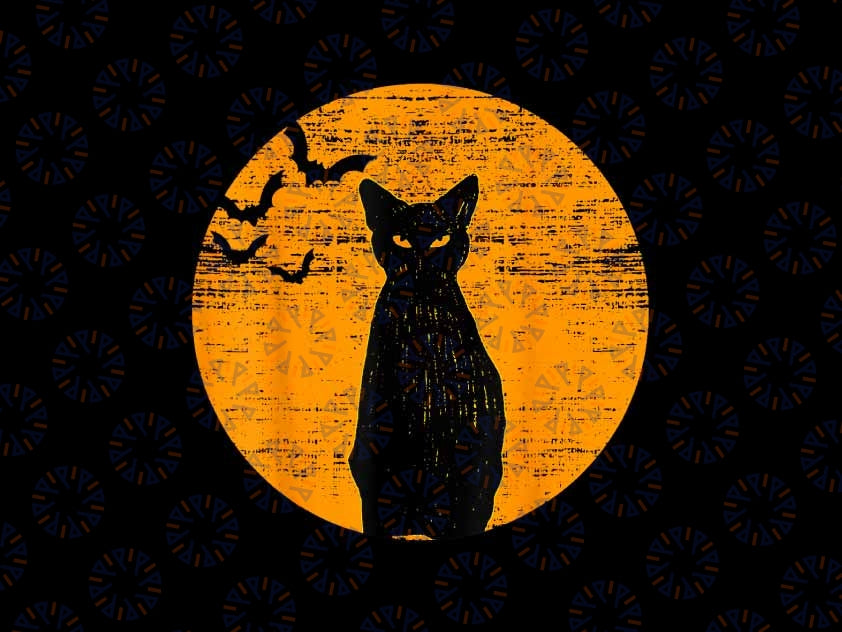 Vintage Scary Halloween Black Cat Png, Retro Moon Cat Mom Png, Happy Halloween Png, Digital Download