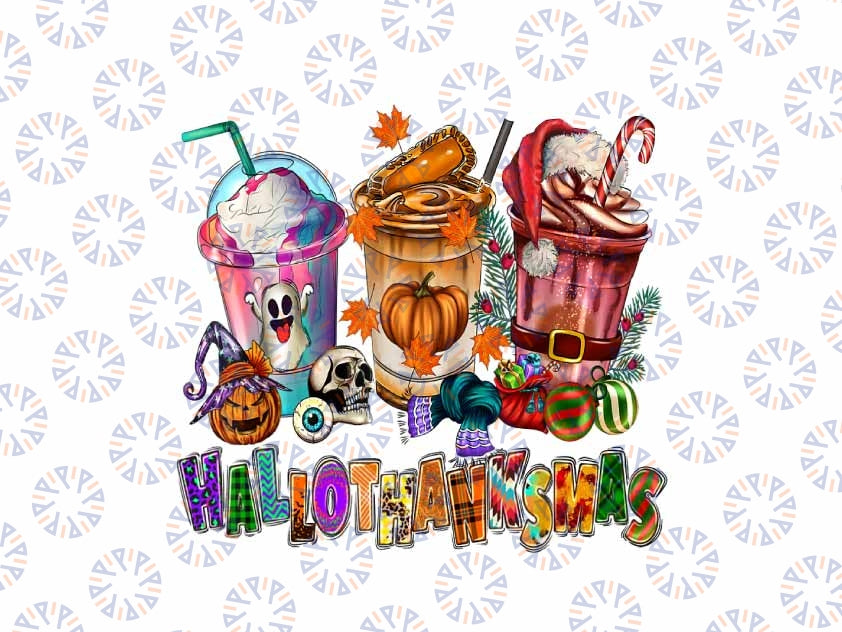 Happy Hallothanksmas Coffee Latte Halloween Thanksgiving Png, Coffee Lover png, Happy Halloween Png, Digital Download