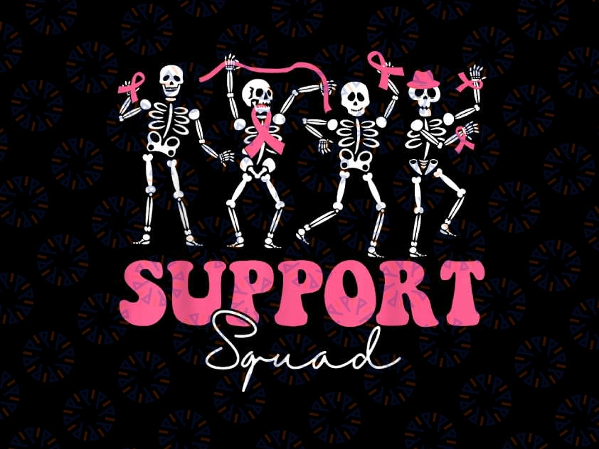 PNG ONLY -Support Squad Halloween Breast Cancer Png, Dancing Skeleton Breast Cancer Png, Happy Halloween Png, Digital Download