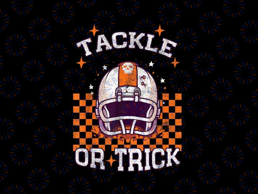 PNG ONLY - Tackle Football Halloween Spooky Sports Boys Png, Football Tackle Or Trick Pumpkin Png, Happy Halloween Png, Digital Download