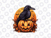 PNG ONLY - Crow Bird on Pumpkin Crow and Jack O Lantern Halloween Png, Crow With Pumpkin Png, Happy Halloween Png, Digital Download