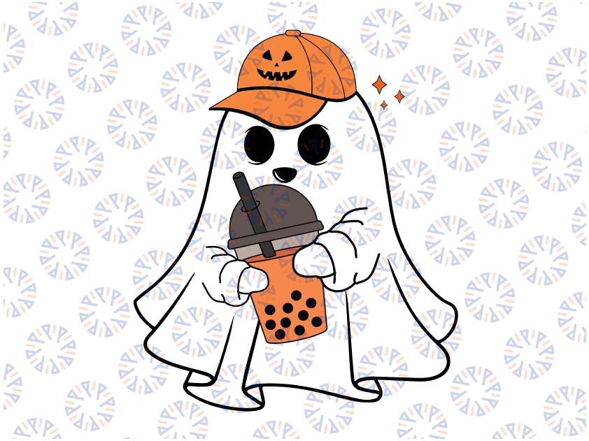 Cute Little Ghost Drinking Coffee Halloween Spooky Season Svg, Ghost Ice Coffee Svg, Happy Halloween Png, Digital Download