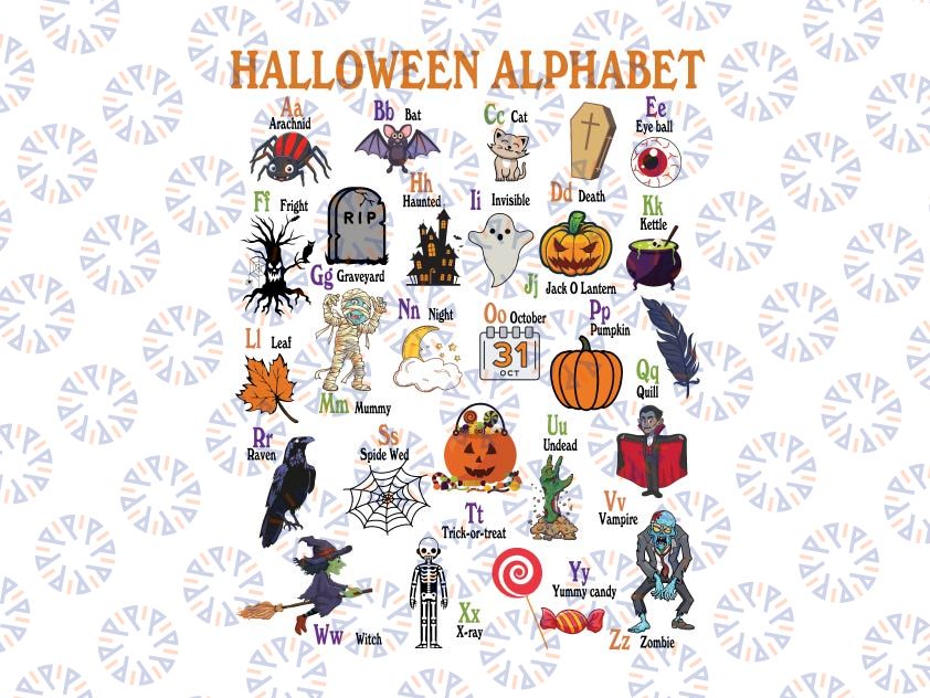 Halloween Alphabet Png, Halloween Kindergarten Teacher Png, Spooky Teacher, Happy Halloween Png, Digital Download