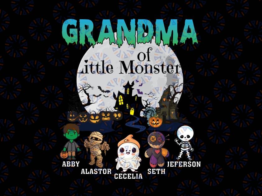 Personalized Grandma Little Of Monsters Halloween Png, Chibi Hor-ror Cha-rac-ters, Happy Halloween Png, Digital Download