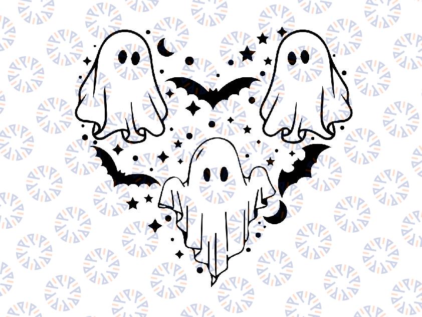 Halloween ghost Svg, Spooky season svg, Bat Creepy Ghost In Heart Svg, Cute ghost clipart svg, Happy Halloween Png, Digital Download