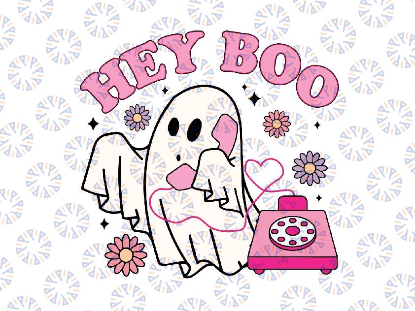 Groovy Hey Boo Cute Ghost Funny Halloween Svg, Pink Ghost Answering The Phone Svg, Ghost Love, Happy Halloween Png, Digital Download