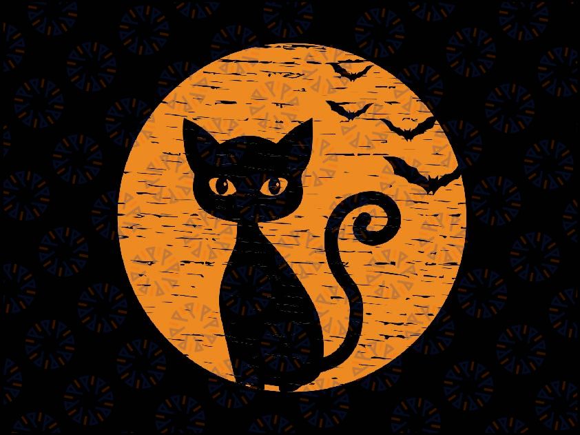 Vintage Scary Halloween Black Cat Svg, Retro Moon Cat Mom Svg, Happy Halloween Png, Digital Download