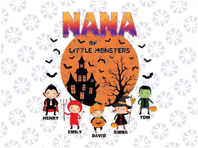 Personalized Nana Of Little Monsters Png, Trendy Halloween Png, Cute Ghost Png, Happy Halloween Png, Digital Download