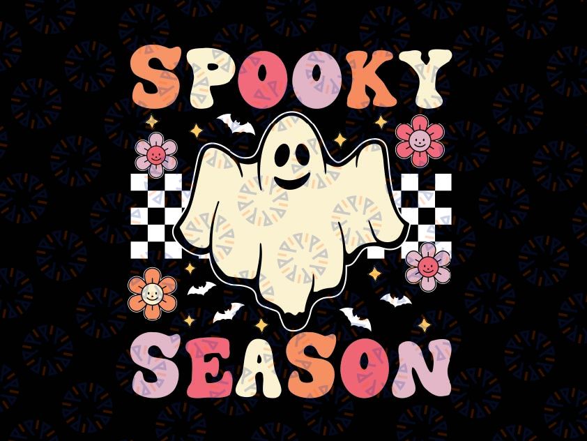 Spooky Season Groovy Cool Ghost Pumpkin Svg, Funny Halloween Spooky Season Svg, Happy Halloween Png, Digital Download