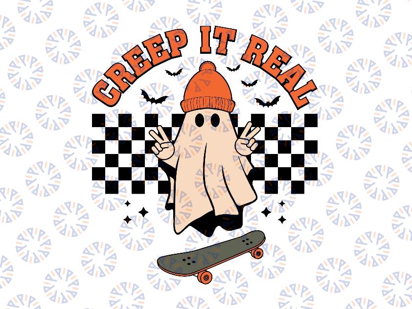 Creep It Real Skateboarding Ghost Svg, Retro Halloween Ghost Skateboarding Svg, Happy Halloween Png, Digital Download