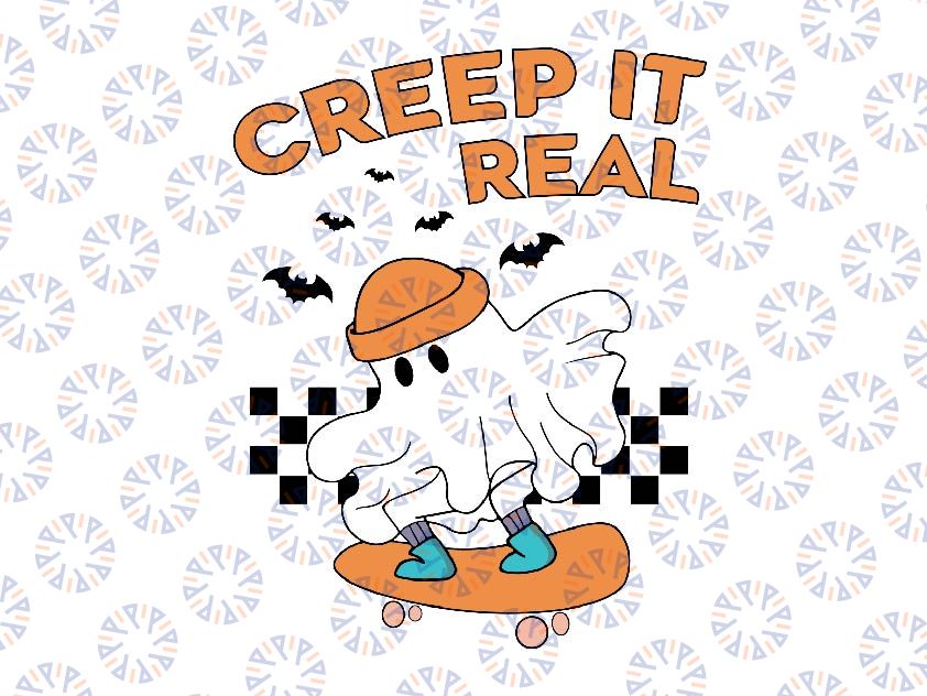 Retro Halloween Creep It Real Svg, Vintage Ghost Halloween Skateboard Svg, Happy Halloween Png, Digital Download