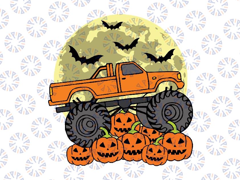 Kids Monster Truck Halloween Ja-ck O Lant-ern Moon Pumpkin Png, Happy Halloween Png, Digital Download