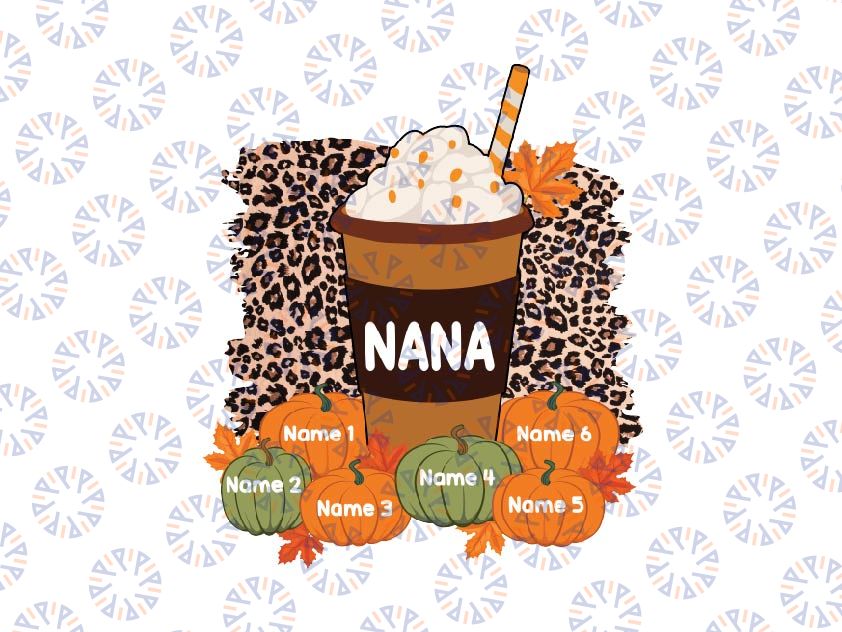 Personalized Names Grandma Pumpkin Spice Latte Png, Fall Coffee Drink Grandma Png, Custom Grandma With Grandkids Name Png, Digital Download