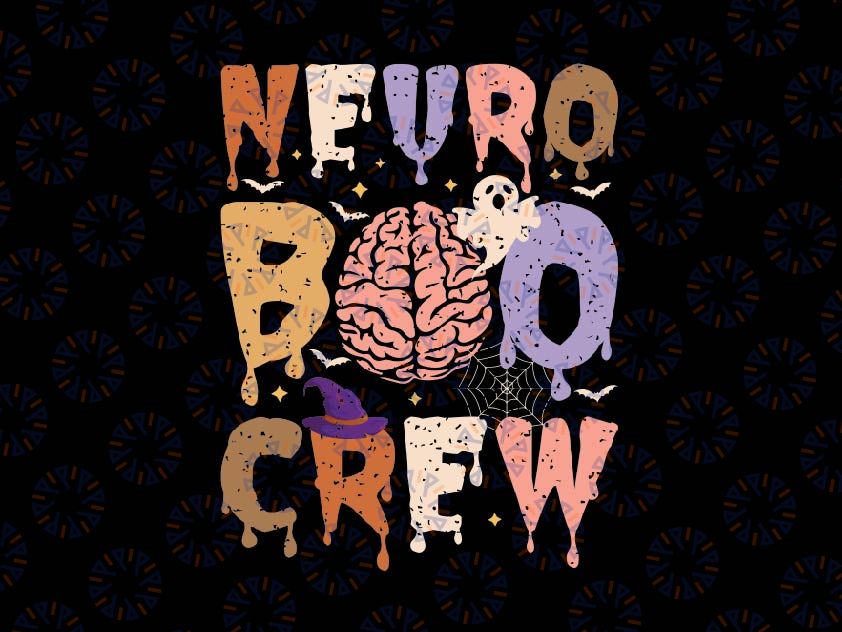 Retro Neuro Boo Crew Neurosurgery Svg, Neurology Ghost Halloween Svg, Happy Halloween Png, Digital Download