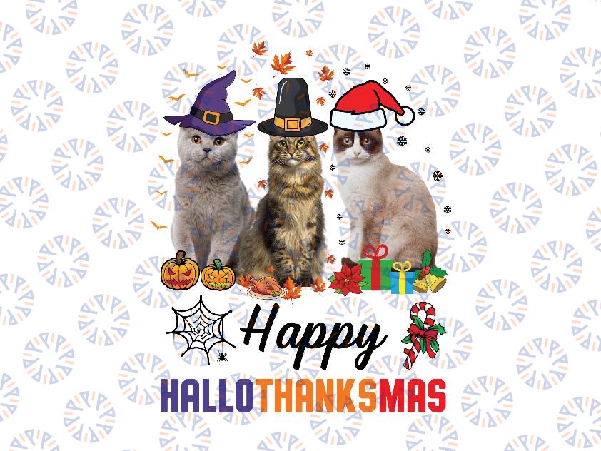 Cat Halloween Christmas Happy Hallothanksmas Thanksgiving Png, Hallothanksmas Cats Png, Happy Halloween Png, Digital Download