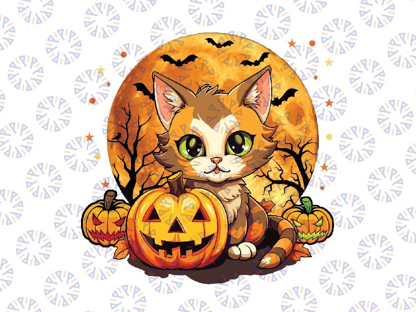 Retro Black Cat Halloween Pumpkin Png, Creepy Black Cat Png, Retro Halloween Png, Happy Halloween Png, Digital Download