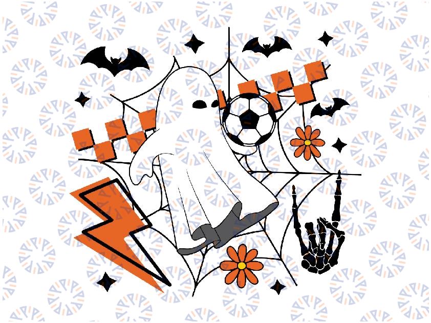 Cute Ghost Playing Soccer Svg, Retro Halloween Svg, Vintage Fall Png, Skeleton Hands, Lightning Bolt, Happy Halloween Png, Digital Download