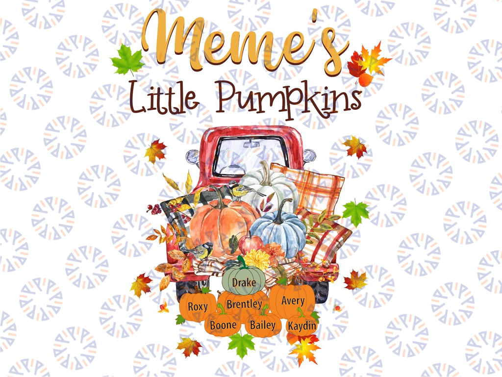 Personalized Meme's Little Pumpkins fall  sublimation, personalized Nanna with grandkids names fall png design, Truck With Pumpkin Png