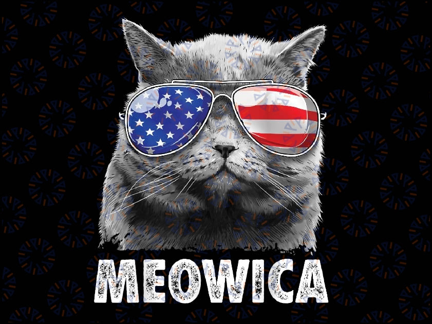 Cat 4th Of July Meowica Girls Boys American Flag Sunglasses Png, Cat with American Flag Sunglasses Png, Independence day, Digital Download