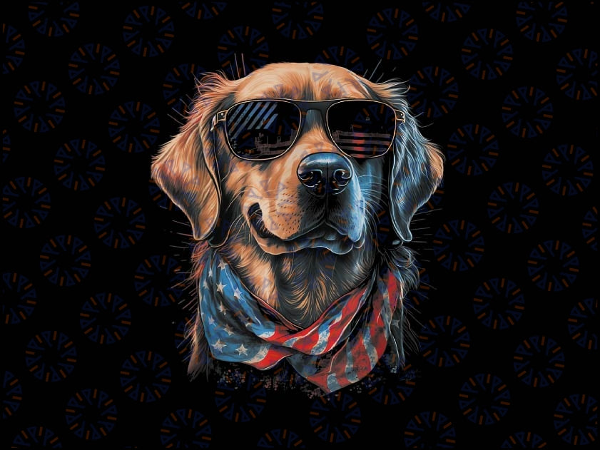 Golden Retriever  American Flag Png, American Golden Watercolor Flag Png, Independence Day, Digital Download