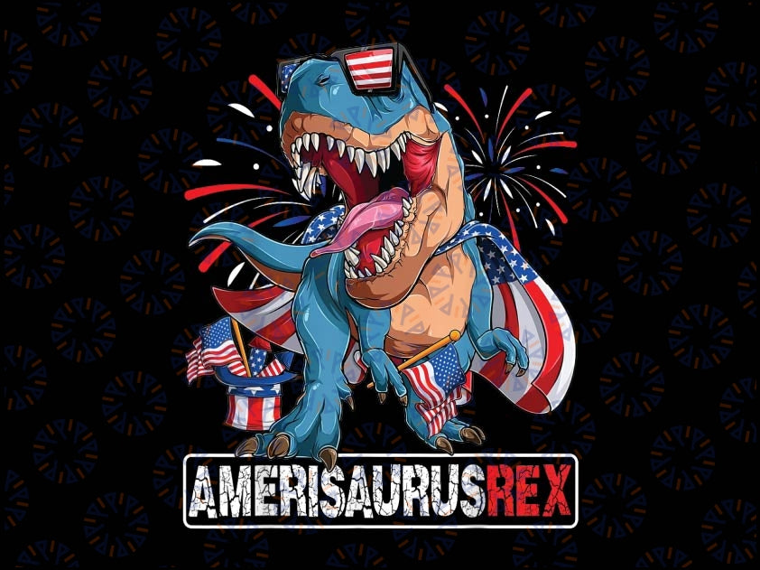 Dinosaur 4th of July  Amerisaurus T Rex Png, T-rex Holding American flag Png, 4th of july Dinosaur, Digital Download