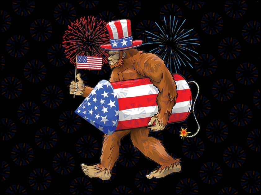 Bigfoot American Flag Funny 4th Of July Sasquatch Believe Png, American Flag Sasquatch Png,  Independence Day png, Digital Download