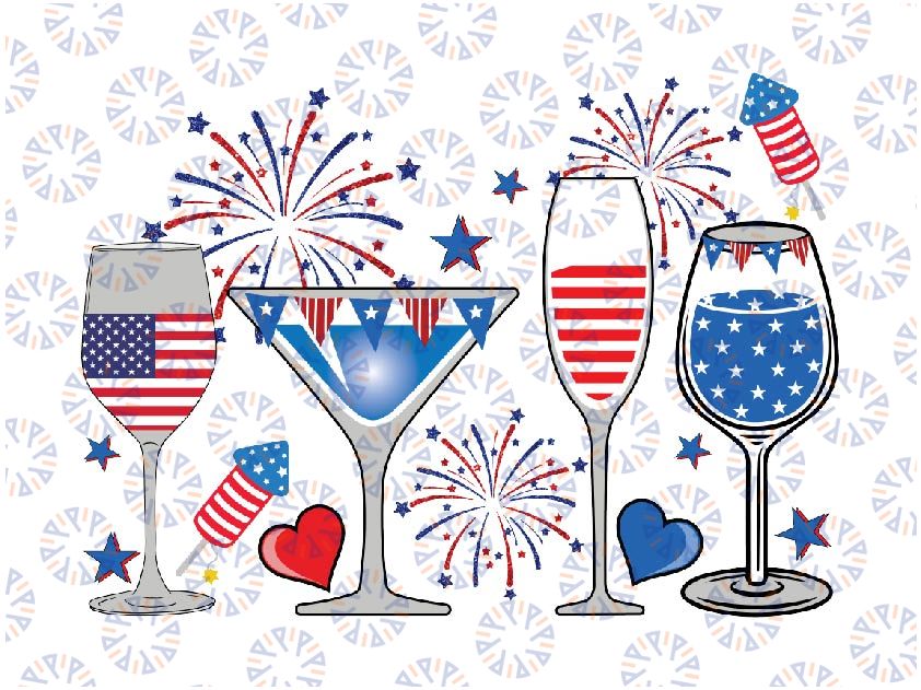 Red White Blue Wine Glasses Png, Independent Day Png, 4th Of July Sublimation, Usa Png, America Flag Png