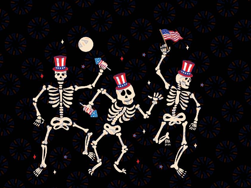 Dancing Skeleton 4th of July American Flag Skellies Svg, Dancing Skeleton Png, 4th of July Svg, Digital Download