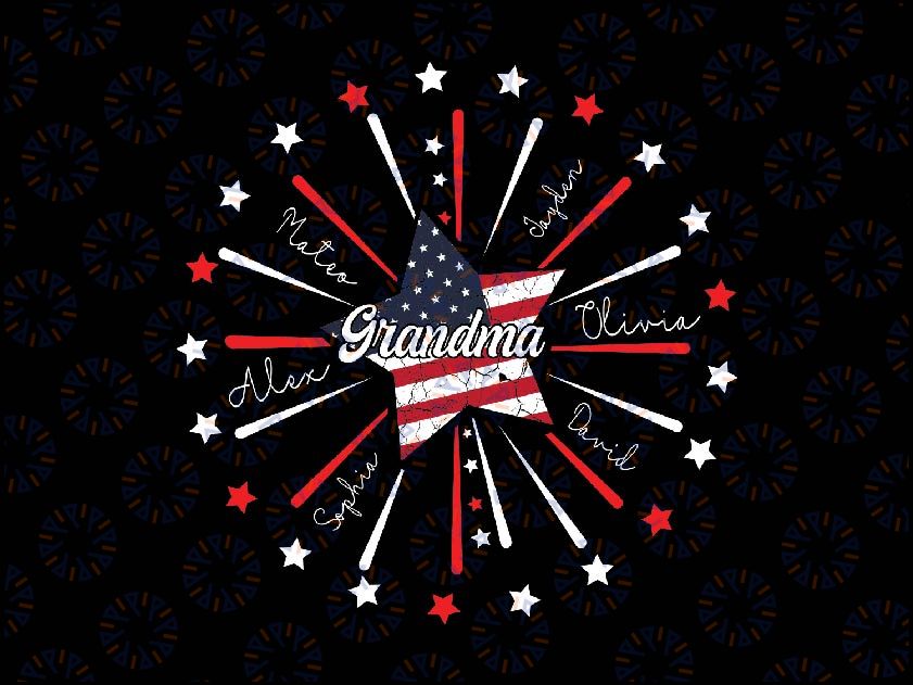 Personalized 4th of July Grandma Png, Patriotic 4th of July Firecrackers Independence Day, Personalized Grandma with Kids names Png