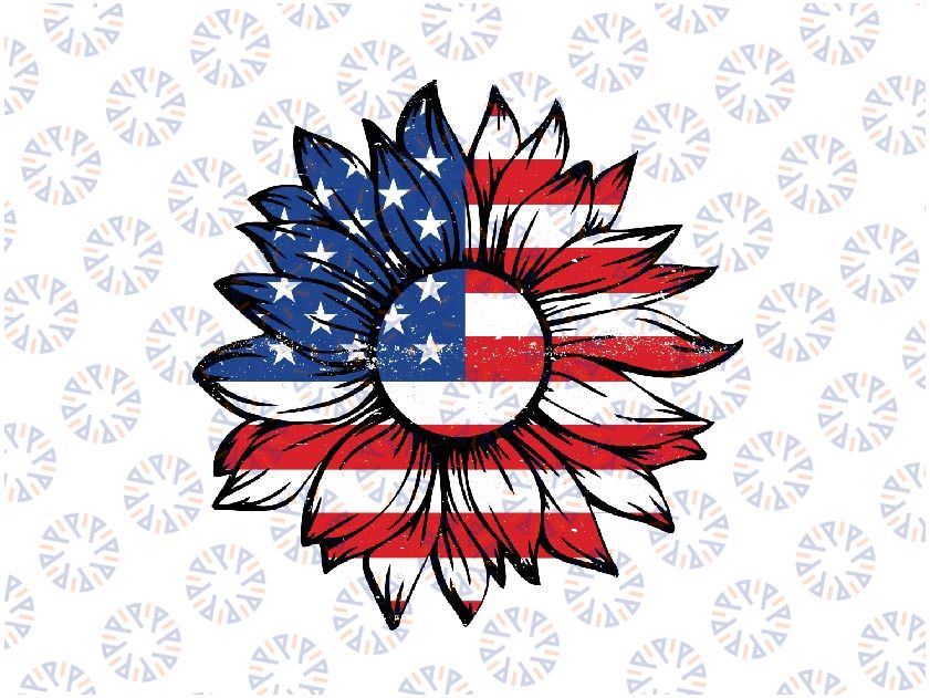 4th of July Sunflower Flag USA American Svg, Patriotic Sunflower, Red White Blue Sunflower Png, Independence Day Png, Digital Download