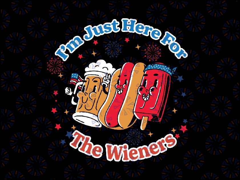 Groovy Hot Dog I'm Just Here For The Wieners 4th of July Svg, Retro Hot Dog Beer Svg, Independence Day Png, Digital Download