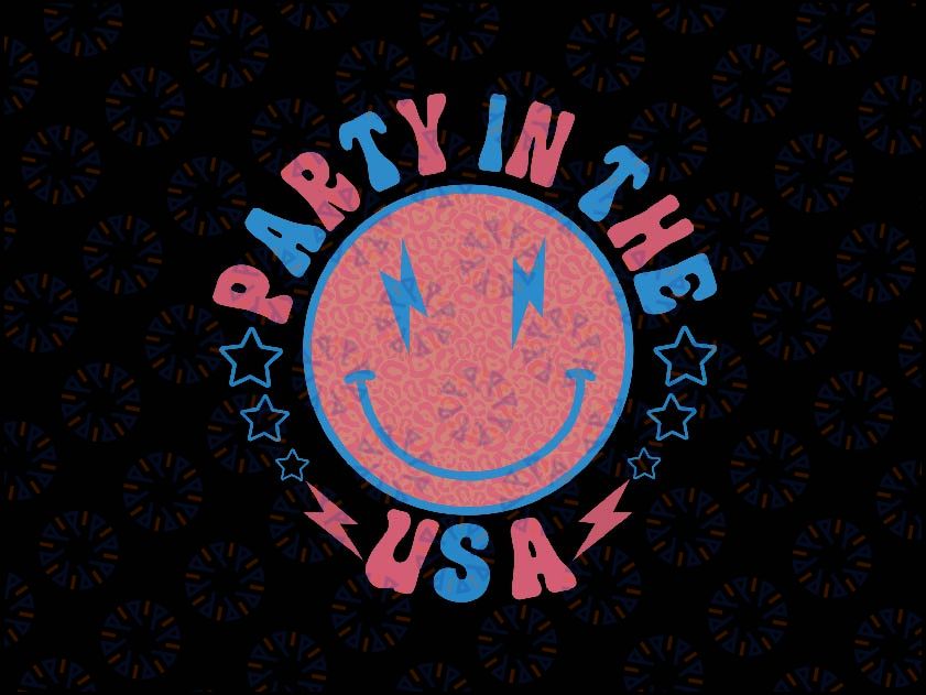 Party In the USA 4th of July Preppy Smile Png, USA Flag Embroidery Png, Independence Day Png, Digital Download