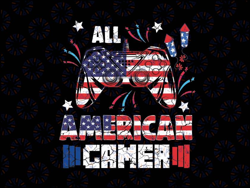 4th Of July All American Gamer Flag Png, Game Controller American Flag Png,  Independence Day Png, Digital Download