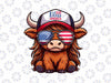 PNG ONLY Cute Highland Cow God Bless America Png, 4th of July Chris-tian Cow With Hat Png, Independence Day Png, Digital Download