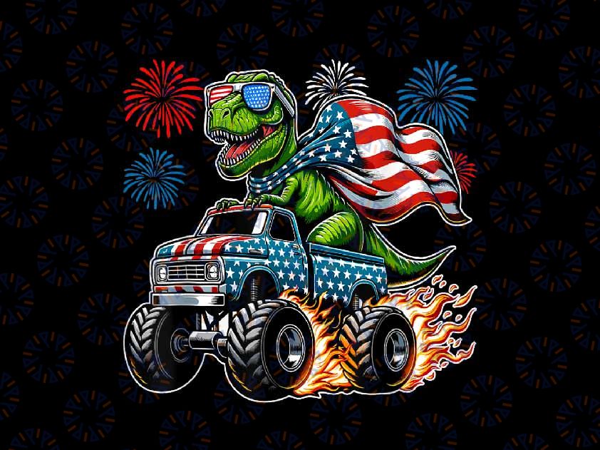 PNG ONLY 4th of July T-R-ex on Monster Truck USA Flag Png, Usa Monster Truck Patriotic Png, Independence Day Png, Digital Download