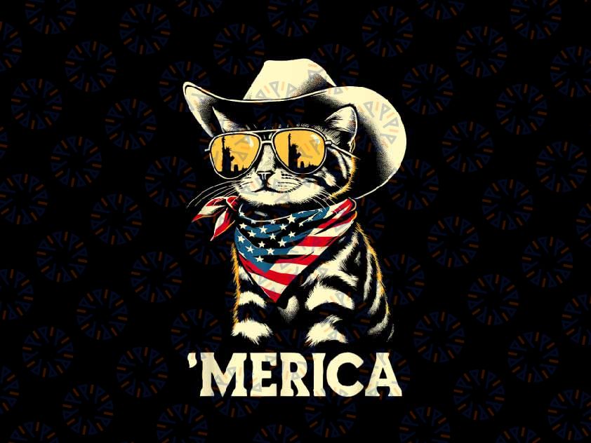 PNG ONLY (Print only on dark backgrounds) USA 'Merica Cat 4th of July Png, Patriotic Cat America Flag Png, Independence Day Png, Digital Download