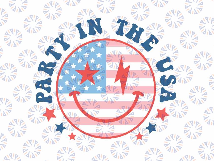 Party In The USA 4th of July Preppy Smile Svg, Smile Face Patritotic America Flag Svg, Independence Day Png, Digital Download