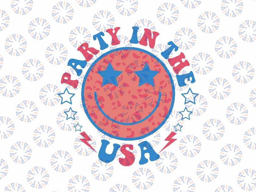 Party in the USA 4th of July Preppy Smile Svg, Smiley Face  American Flag Svg, Independence Day Png, Digital Download