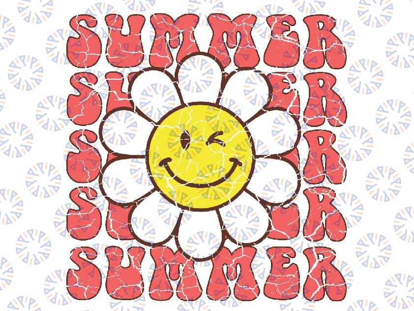 Hello Summer Retro Smile Daisy Sublimation Summer Svg, Hello Summer Svg Png, Retro Smile Daisy Sublimation