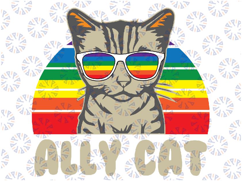 LGBT Ally Cat Vintage Svg, LGBTQ Cat Svg, Funny LGBT Png, Cat Lover Svg, Ally Pride, Retro Gay Svg, Digital Download