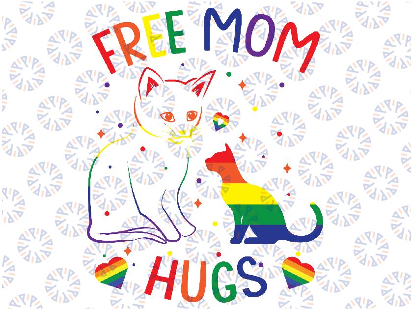 Free Mom Hugs LGBT Cat Gay Pride Rainbow Svg, Lesbian Svg, LGBT Rainbow Cat, LGBT Quotes, Digital Download