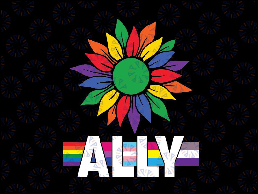 LGBTQ Ally Gay Pride Month Sunflower Distressed Svg, Ally Svg, LGBTQ Flags Ally T Png, LGBT Support, Digital download