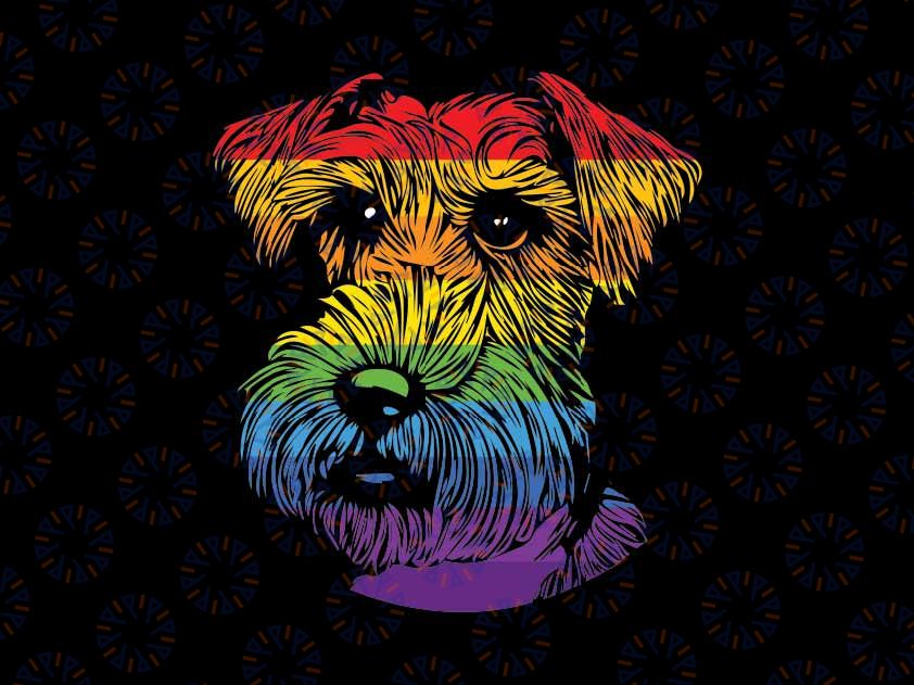 Retro Miniature Schnauzer Rainbow Svg, Dog LGBT Gay Pride Lesbian Svg, Lgbt Png, Digital Download