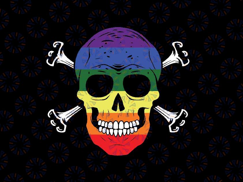 Gay Pride Skull LGBT-Q Svg, Ally Rainbow Skull Flag Svg, Lgbt Png, Digital Download